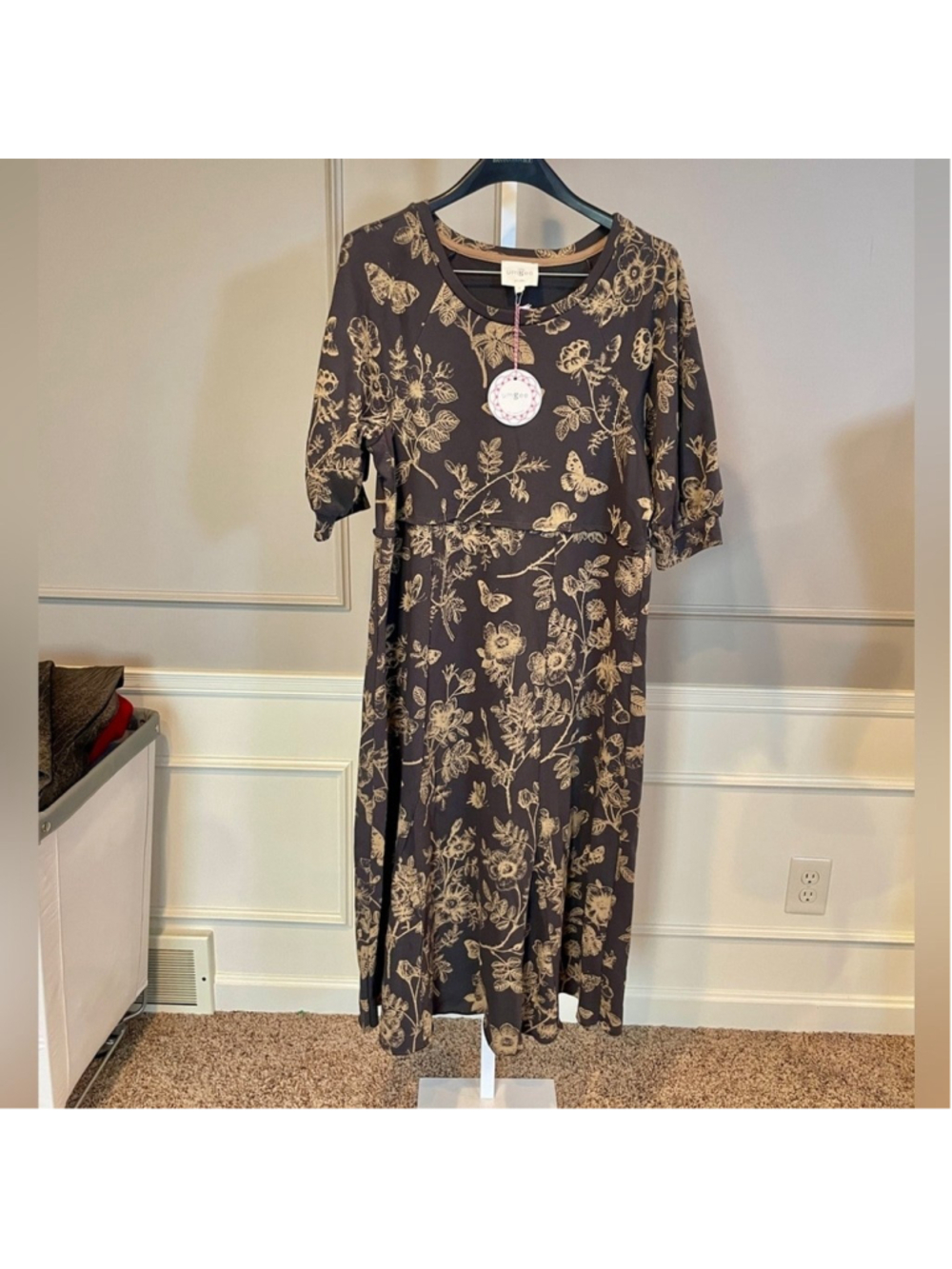 Umgee Large Dress NWT Brown Tan Mixed Floral Maxi Peasant Boho Modest Casual